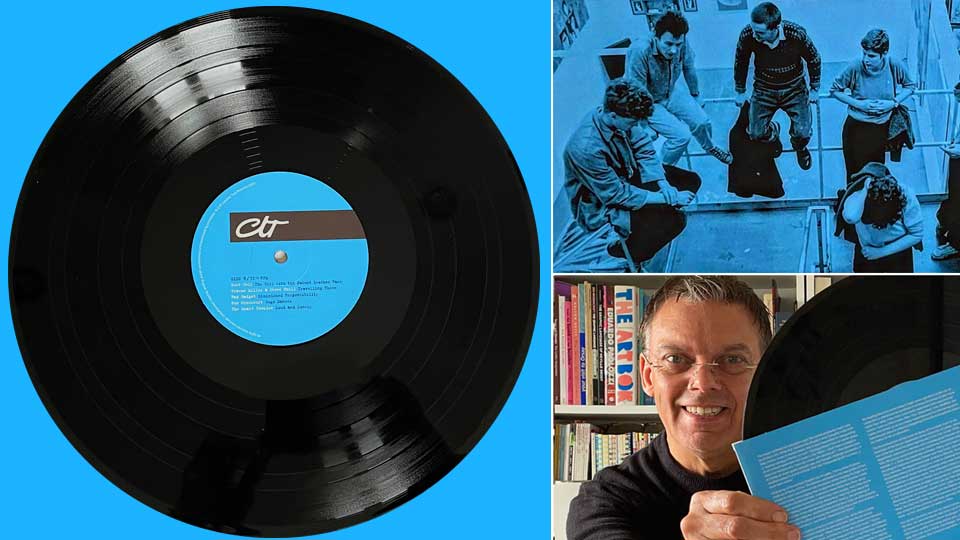 The Art School Dance Goes On: Leeds Post-Punk 1977-84. Released August 2023 as a heritage format double-album. Top right - Leeds Poly Fine Art students 1981. Bottom right - Paul Fillingham opens the album for the first time.